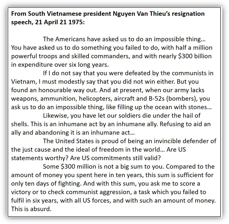 Excerpt from President Thieu&#39;s resignation speech, April 21, 1975